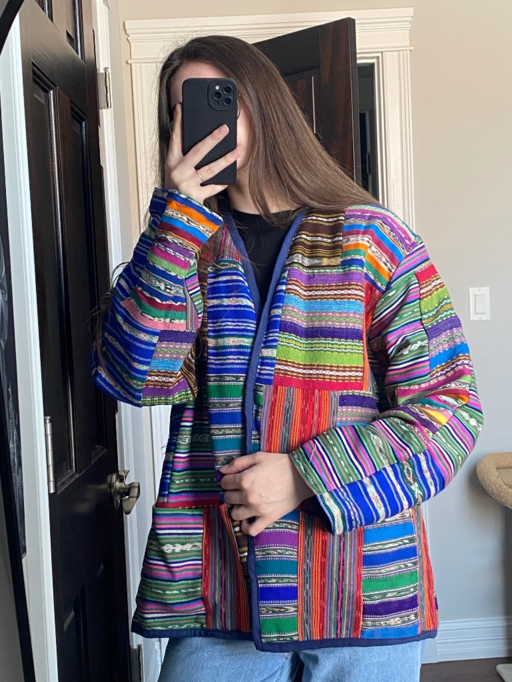 Vintage Guatemalan Stripe Boho Jacket Womens M L